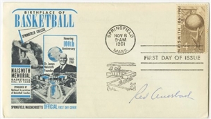 Lot of (7) Signed 1961 Basketball First Day Covers From Springfield Including Rupp and Auerbach